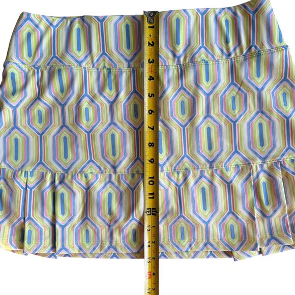 Sigrid Olsen Golf Tennis Skort SZ L Geometric Print White Pink Blue Neon Yellow - Picture 8 of 9